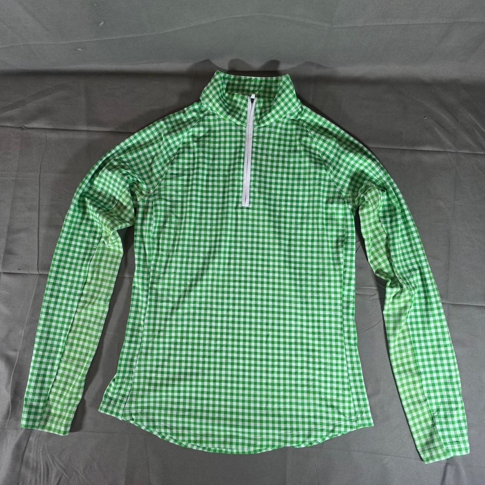 Walter Hagen Womens P11 UV Protection Quarter Zip Green Gingham Pullover XS NEW